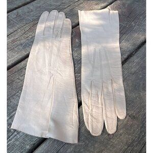 Vtg Washable‎ Kid Leather Ladies Long Beige Gloves Size 7 France